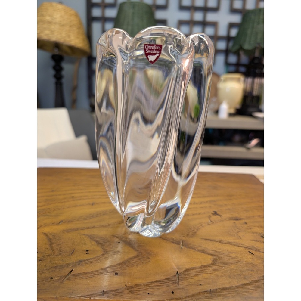 Orrefors Twisted Crystal Art Vase MCM Signed By Edvin Ohrstrom